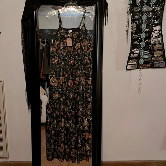 NATURAL LIFE Journey Boho Maxi Tiered Cotton Dress Black Floral XL - Picture 3 of 6